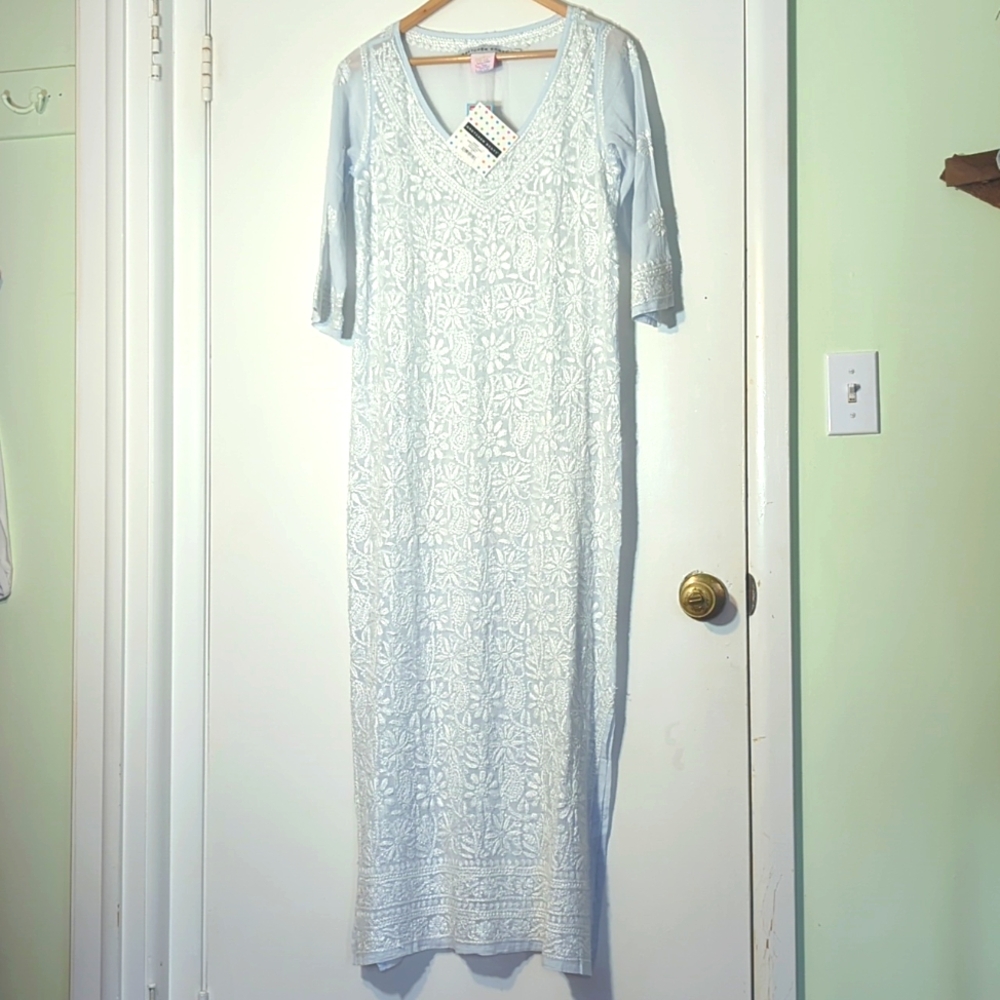 Gretchen Scott Hand Embroidered Midi/Maxi Dress - Copacabana in Periwinkle XS